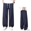 Spring and summer four seasons new Hong Kong style tooling black splicing European and American loose straight casual pants men's tide PANTS