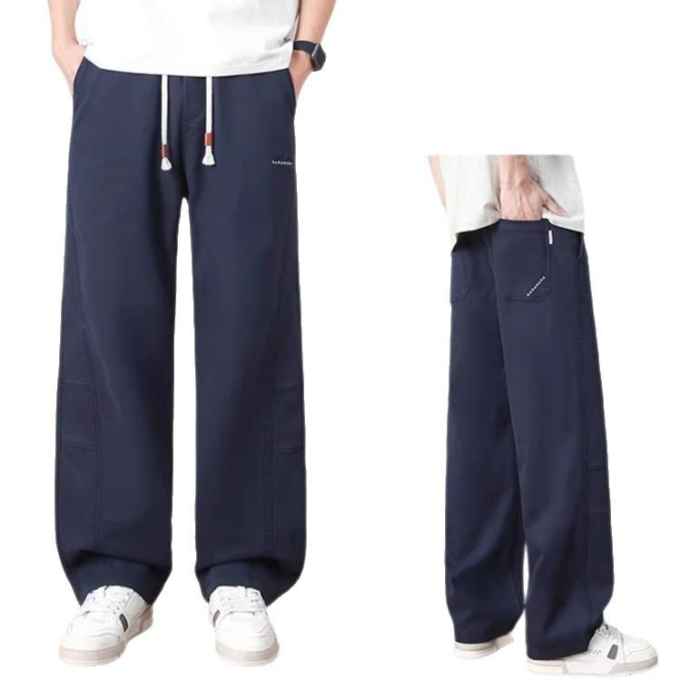 Spring and summer four seasons new Hong Kong style tooling black splicing European and American loose straight casual pants men's tide PANTS