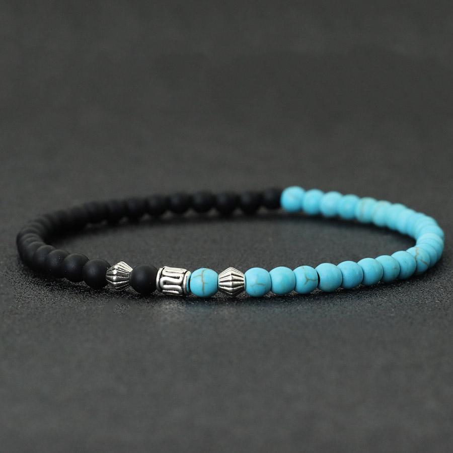 

Nohemian 4mm Beads Bracelet Unisex Vintage Silver Color Viking Braslet Bicolor Natural Howlite Stone Braclet Hand Accessories