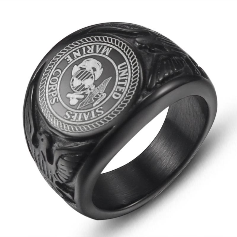 

2026 European Soldier Badge Titanium Steel Ring, Marine Corps Personalized Golden Eagle Ring Men 13