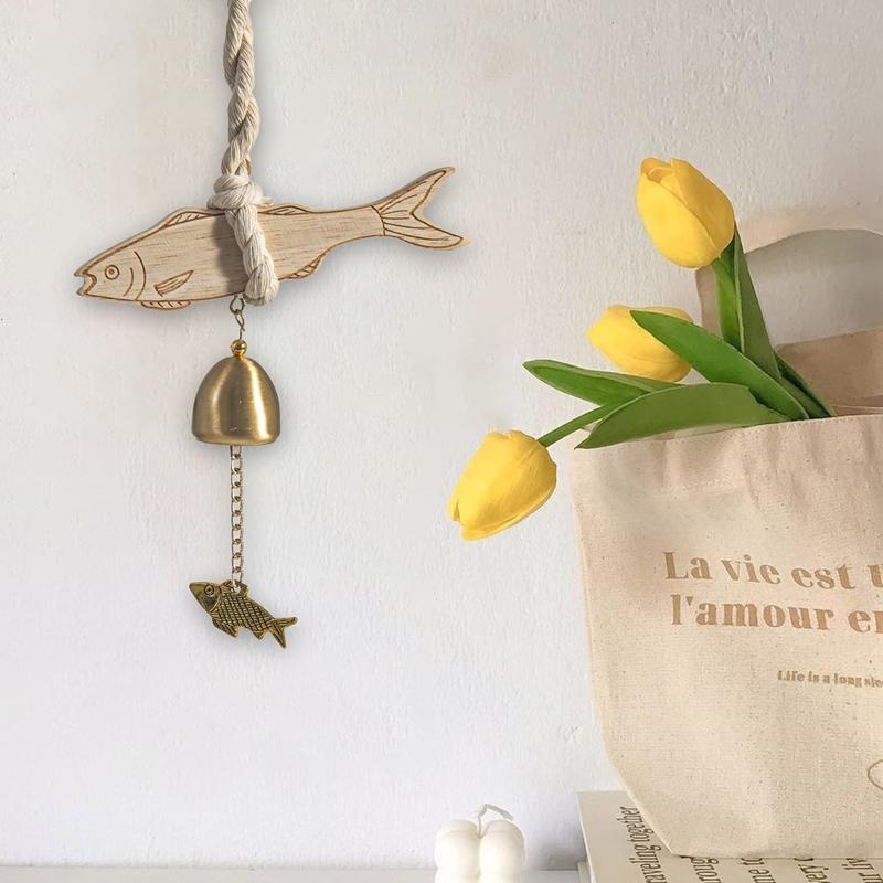 Fish Shaped Door Bell Japanese Room Decoration Wooden Wind Chimes Wall Hanging Doorbell Pendants Home Decor