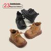 Toddler Girls' and Boys' Yellow Leather Martin Boots - Autumn/Winter Cotton Plus Velvet Shoes