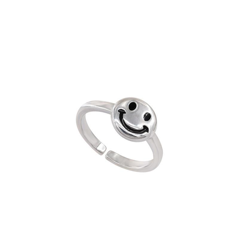 Modern Smiley Minimalist Face Ring For Women Unique Adjustable Copper Accessory Finger