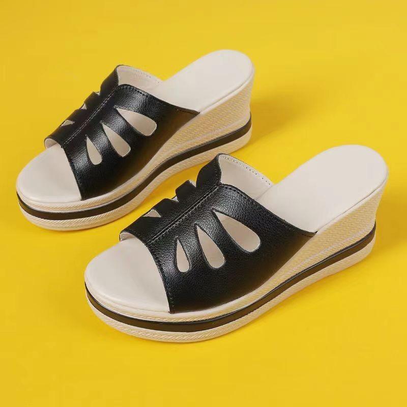 

Shoes for Women Summer Fashion Platform Wedges Comfortable Slip on Slippers Casual Beach Shoes PU Non-slip Sandalias De Mujer 40 чёрный