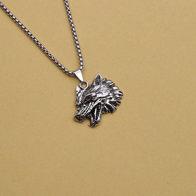 Necklace Pendant Hip Hop Titanium Steel Men'S Jewelry Retro Wolf Head Men'S Trendy Fashion Domineering Head Straight Criticism Nordic Dance Style