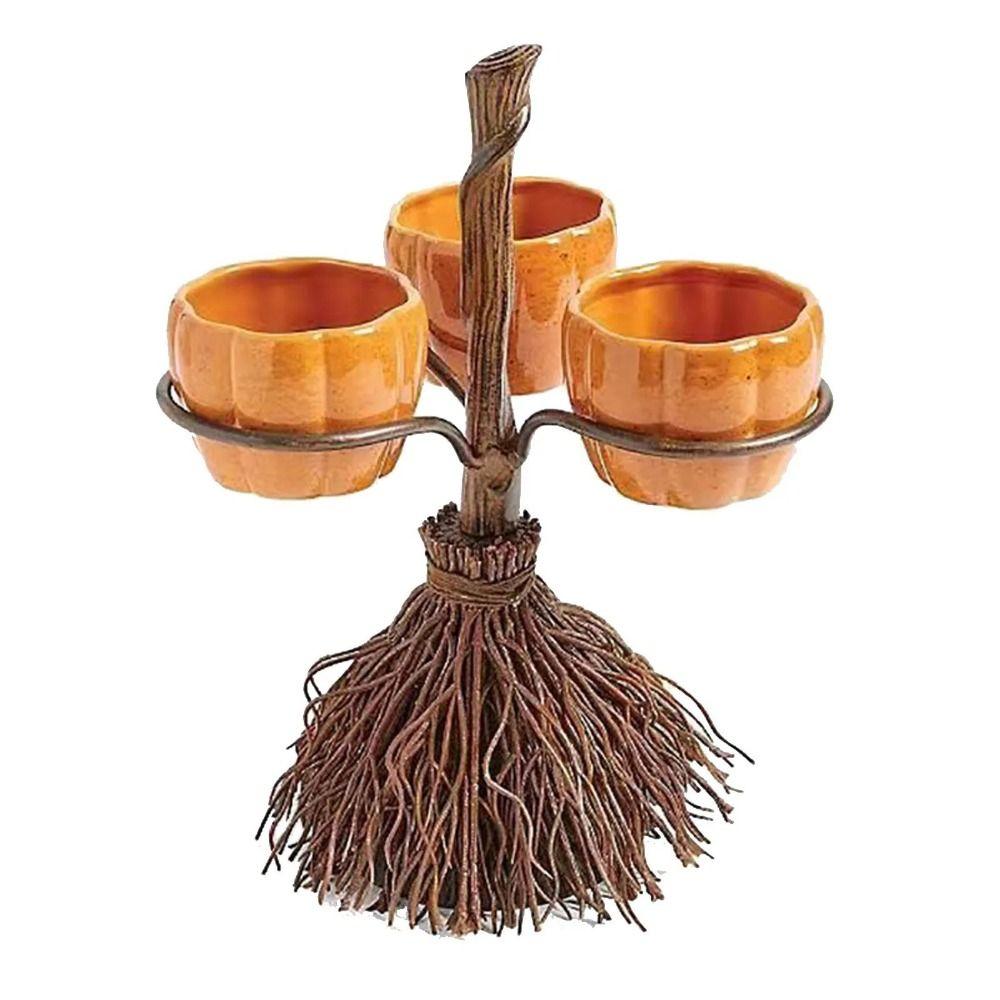 Collapsible Pumpkin Tray Detachable Snack Service Rack Durable Snack Bowl Stand  Broom