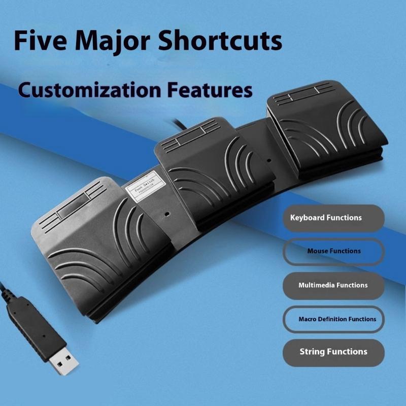 3 Key USB Foot Pedal Programmable Keyboards Action Mouse Commands for Gaming Factory Machine Operation