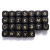 12mm 10Pcs Silicone Black+Gold Letters Beads English Alphabet Letter Beads for Baby Teething Teethers Shower Gifts BPA Free