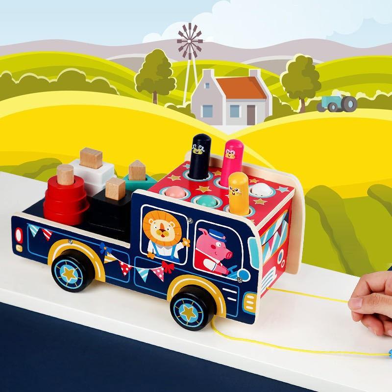 Children's wooden cartoon whack-a-mole percussion piling table Boys and girls percussion table Early education educational wooden toys