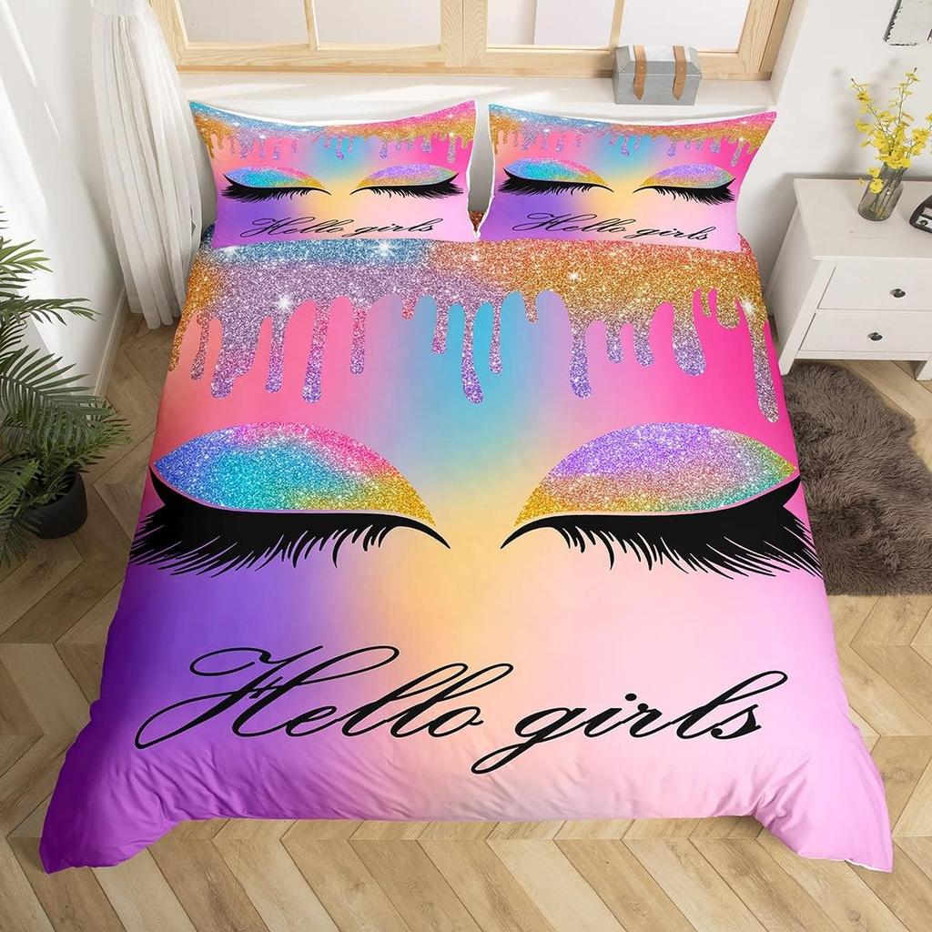 Comforter Eyelash Queen Golden Girl Lashes Bedding Set Gorgeous Priness Style Comforter For Women Girls Esthetician Gift