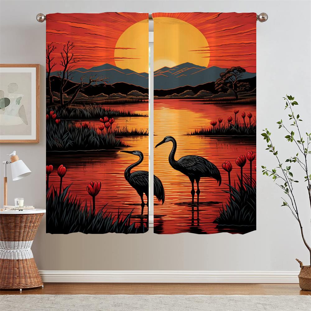 Red-crowned Crane Bedroom Blackout Curtains for Window Shade Curtain Living Room Decoration Black Out Curtains 2 Pcs Set Blinds