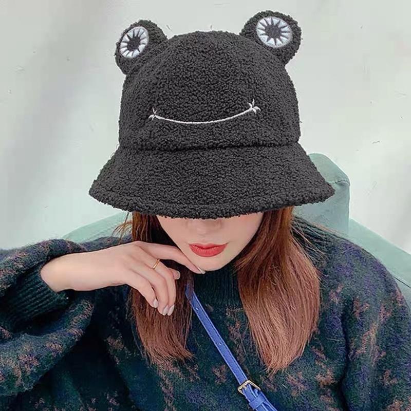 Winter Bucket Hat Polyester Plush Fisherman Caps for Women Men Keep Warm Cute Cartoon for Frog Style Trendy Accessories