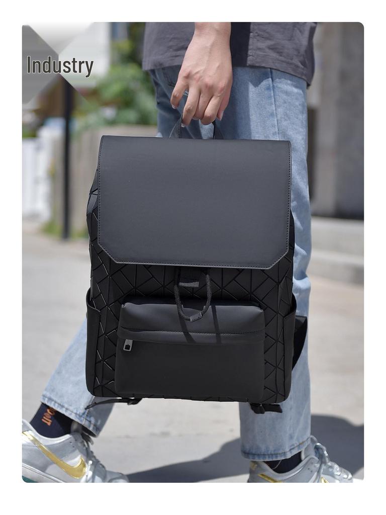 Trendy Men's Geometric Pattern Bookbag: Stylish, Versatile, Large Capacity, Lightweight Double Shoulder Backpack