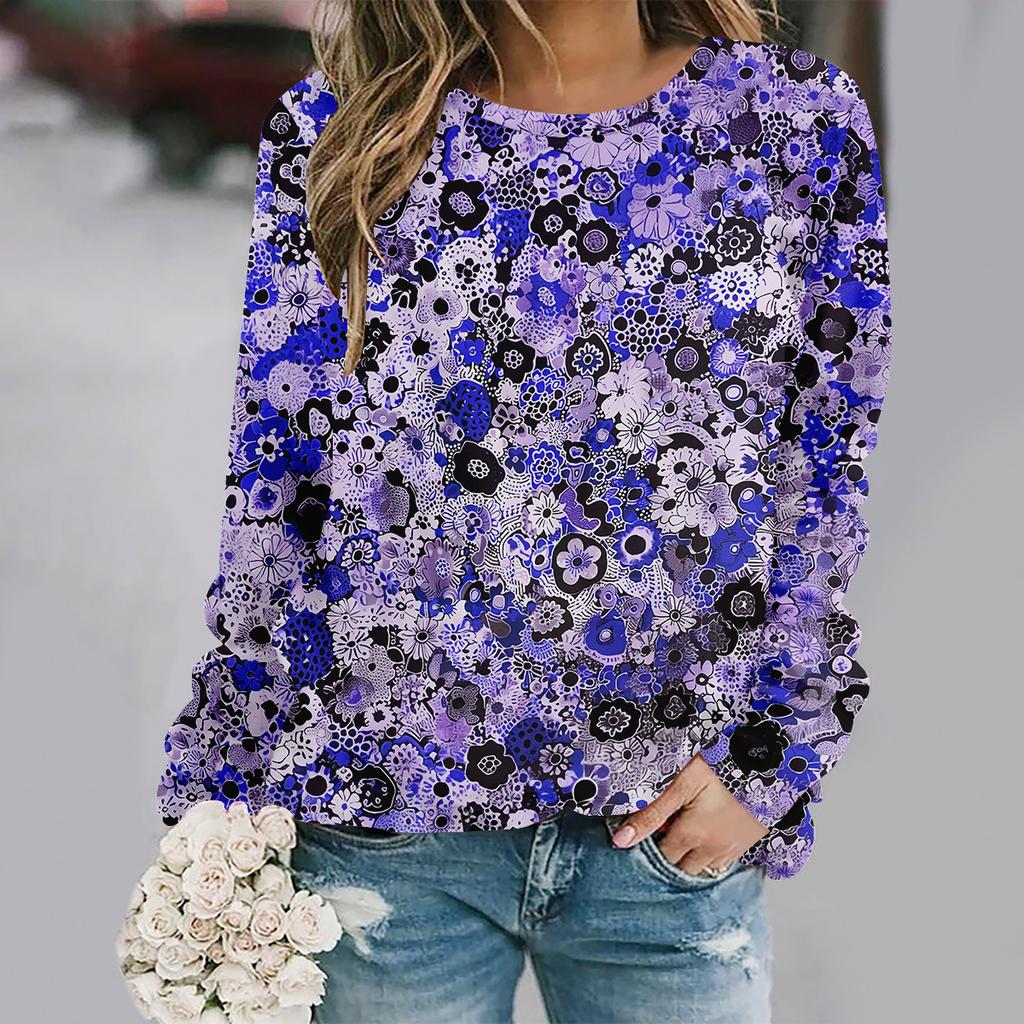 2025  Autumn and winter new fashion round neck long sleeve printed elegant casual loose hoodie