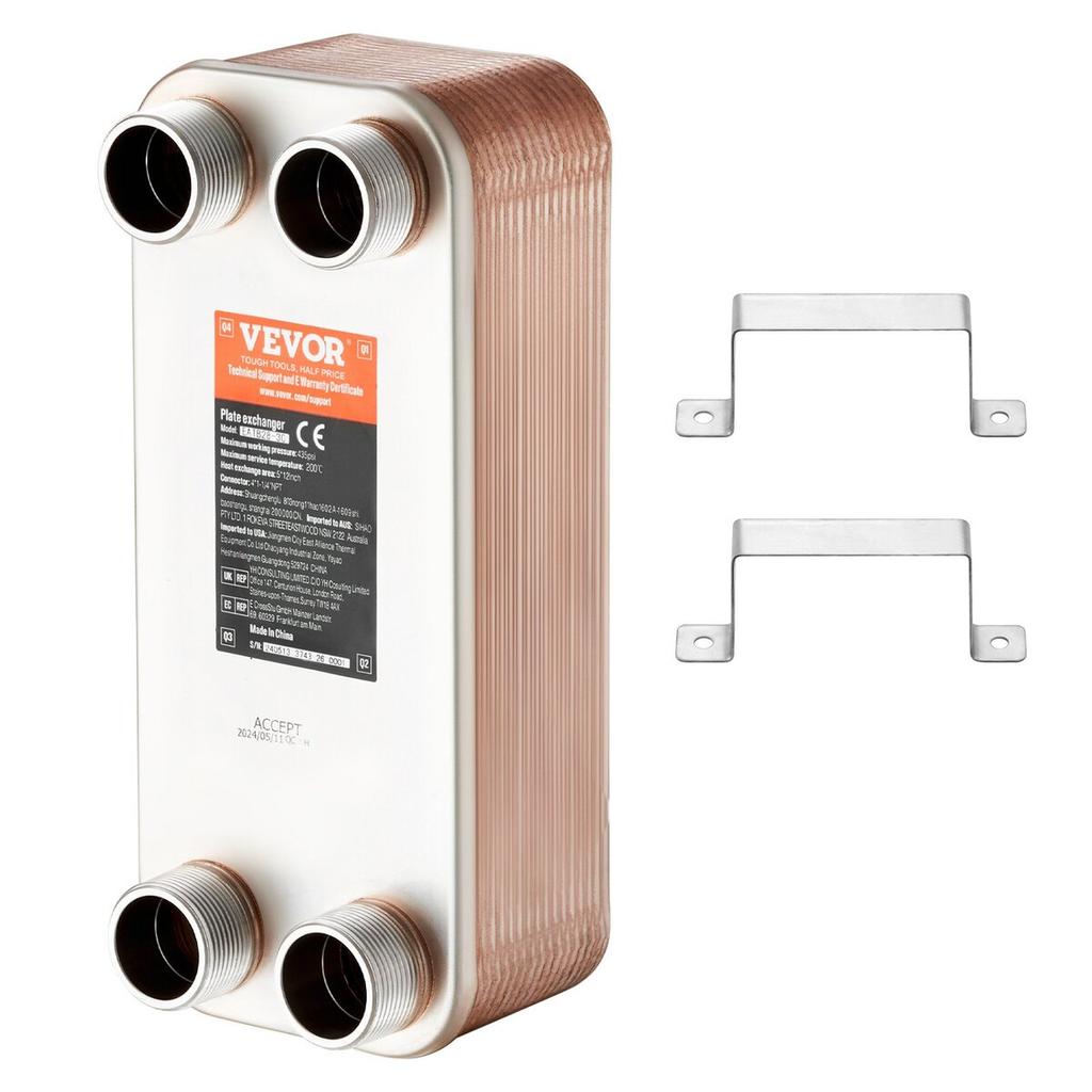 30 Plate Heat Exchanger 4*1-1/4" MNPT Ports 5"x 12" Brazed 316L St. Steel