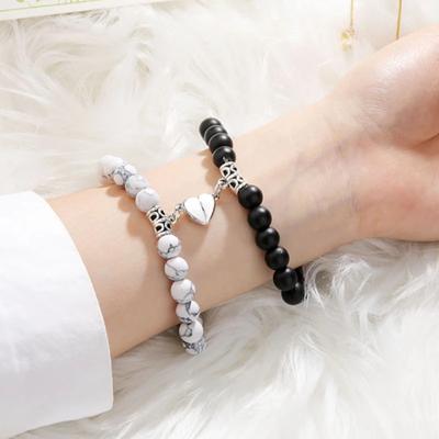 Fashion 2pcs/set Natural Stone Beads Yoga Bracelet for Lovers Distance Magnet Couple Bracelets Friendship Jewelry