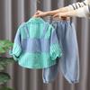 Children's Clothing Girls Spring and Autumn Clothing Suits Shirts and Feet Pants Set Shirts Ruffled Bow Tie Two-piece Suit