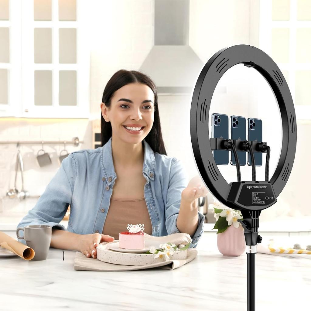 18 inch Ring Light Photo Studio Lamp with 78'' Tripod Stand Bi-Color 2700-6500K for Video Recording Makeup Selfie Ring Light