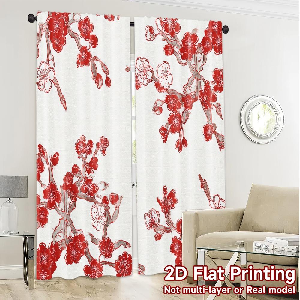 Set Of 2 Flat Printing Jit Curtains Without Rod Blooming Drapes Popular Print Fabric Art Curtain Polyester Machine Washable