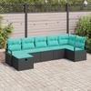 7 Piece Sofa Set with Cushions Black and Turquoise Poly Rattan