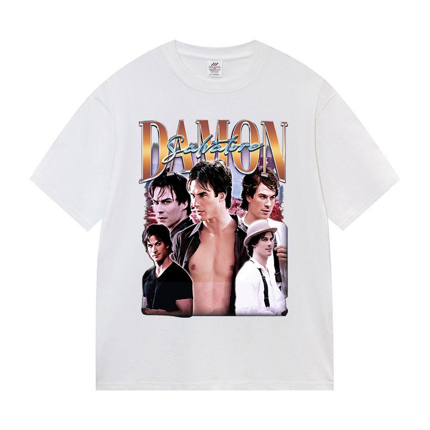 90s Retro Damon Salvatore Graphic T Shirt Unisex Harajuku Fashion Cotton Short Sleeve Tshirts Y2k Mens Gothic Clothing TShirt