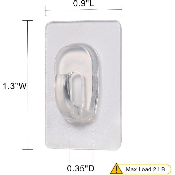 27 Pack Small Adhesive Wall Hooks, Clear Mini Hooks with Adhesive Strips, Damage Free Sticky Hooks for Hanging Decorations,Lights and Cables