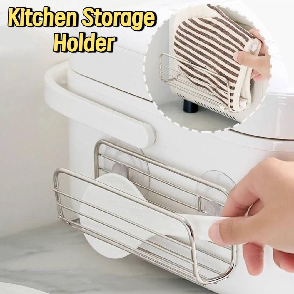 Stainless Steel Sink Storage Holder Suction Cup Dishcloth Stand Sponge Drain Rack Bathroom