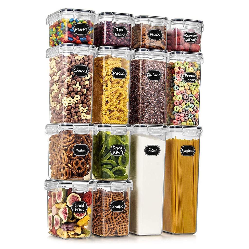 8-Piece Airtight Plastic Storage Jar Set for Whole Grains, Small Square Containers, PP Material