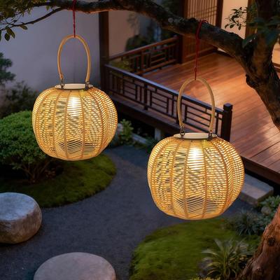 Solar-Powered Pumpkin Lantern: Waterproof Outdoor Hanging Light for Courtyards, No Wiring Required, Embracing a Chinese-Inspired Atmosphere.