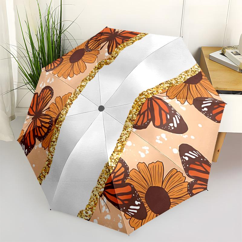 

1pc Butterfly Flowers Automatic Opening/Closing Folding Umbrella with 8 Ribs,Windproof Portable Sunshade Umbrella Holiday gift yy260401072