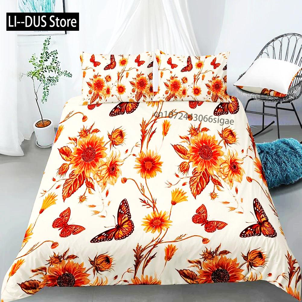 Butterfly Bedding Set For Boys Watercolor Butterfly Duvet Cover Fantasy Floral Animal Polyester Quilt Cover King Queen
