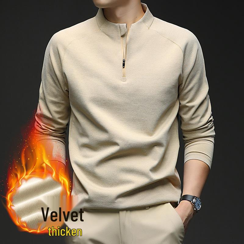 Men s Winter Velvet Hoodie: Trendy Half-Zip Long Sleeve Pullover, Warm Versatile Base Layer 2XL
