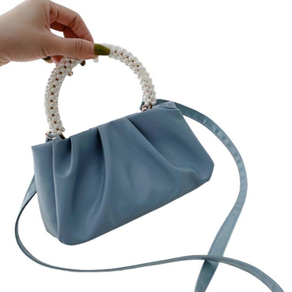 Dumpling Bag Korean PU Cloud Bag Solid Color Imitation Pearl Women Shoulder Bag Wrinkled PU Leather PU Leather Pearl Handbag