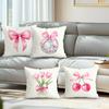4 Pcs Pink Bow Single-Sided Printed Pillowcase Cushion Cover,Suitable For Living Room,Bedroom,Car Decoration