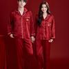 Bright Red Spring-Autumn Panda Jacquard Wedding Pajamas Set for Couples – Festive Plus Size Homewear for Men and Women