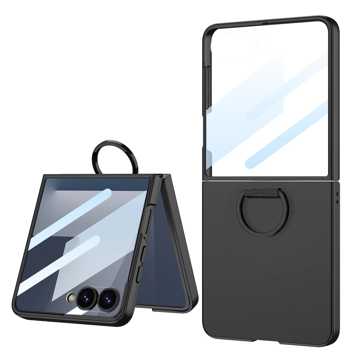 

360 Glass Screen Protector Slim Matte PC Case for Samsung Galaxy Z Flip 7 Ring Holder Cases Cover for Samsung ZFlip7 Z Flip7 Galaxy Z Flip7