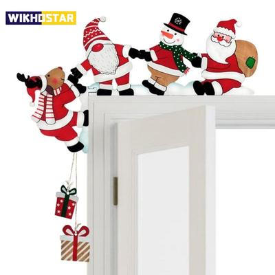 New Santa Door Corner Decor Christmas Cartoon Door Frame Decor Snowman Reindeer Wooden Pendant Party House Decor