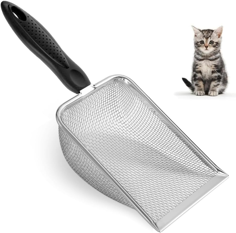 Cat Litter Scoop - Metal Medium Cat Litter Scoop-Sturdy Mesh Scooper - Mesh Shovel-Easy To Clean - Suitable for Cat Litter Box - Light Black