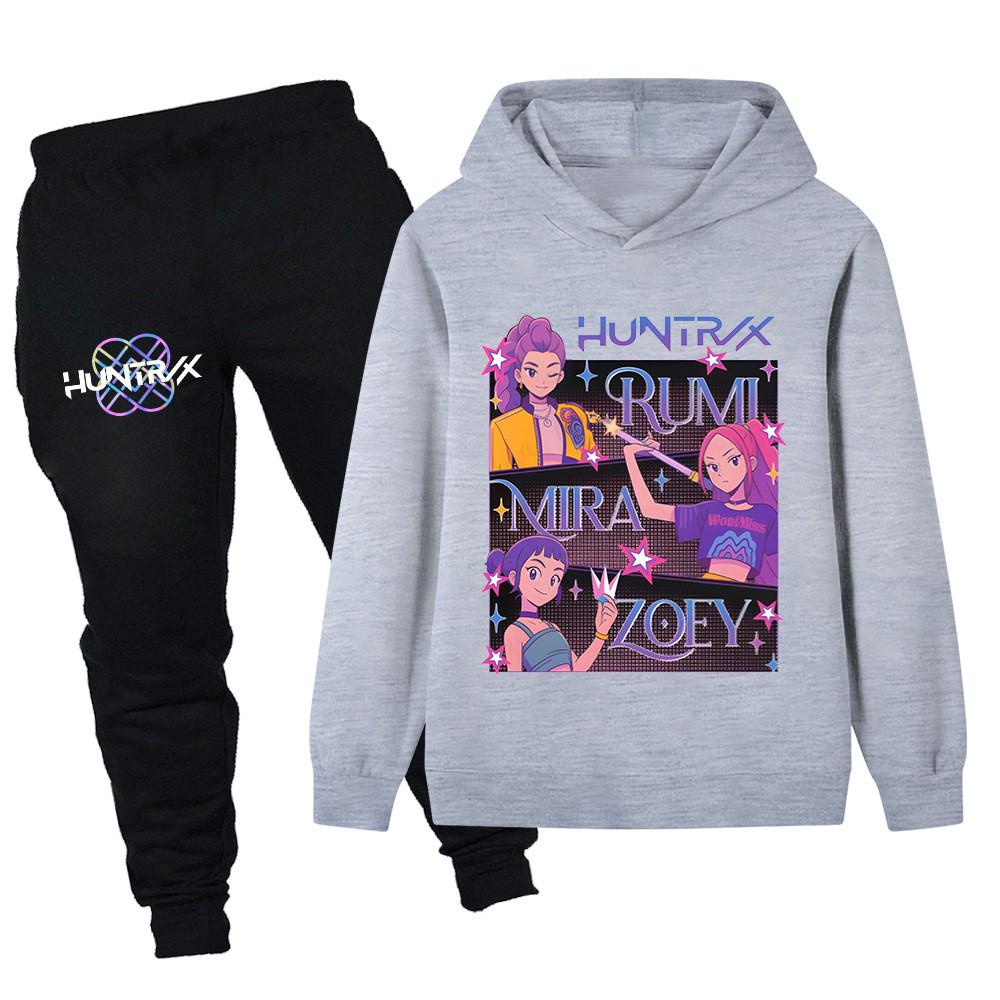 PB1225 Kinder Jungen Mädchen Kpop Mira Zoey Rumi Druck Langarm Kapuzenpullover Hose Hosen Kleidersets