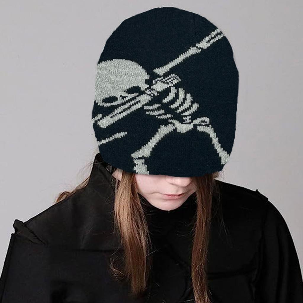 Gothic Skeleton Beanie Hat for Women Men Comfortable Knit Hat Pullover Cap Boy Winter Autumn Skull Cap Fashion Headdress