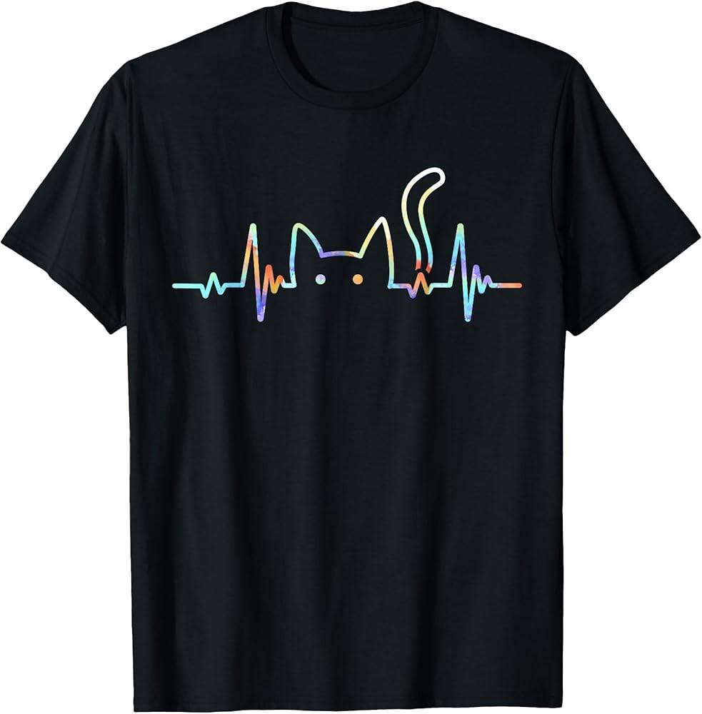 Heartbeat Cat Lover Animal Silhouette Cute Cat TShirt Unisex T-Shirt XL