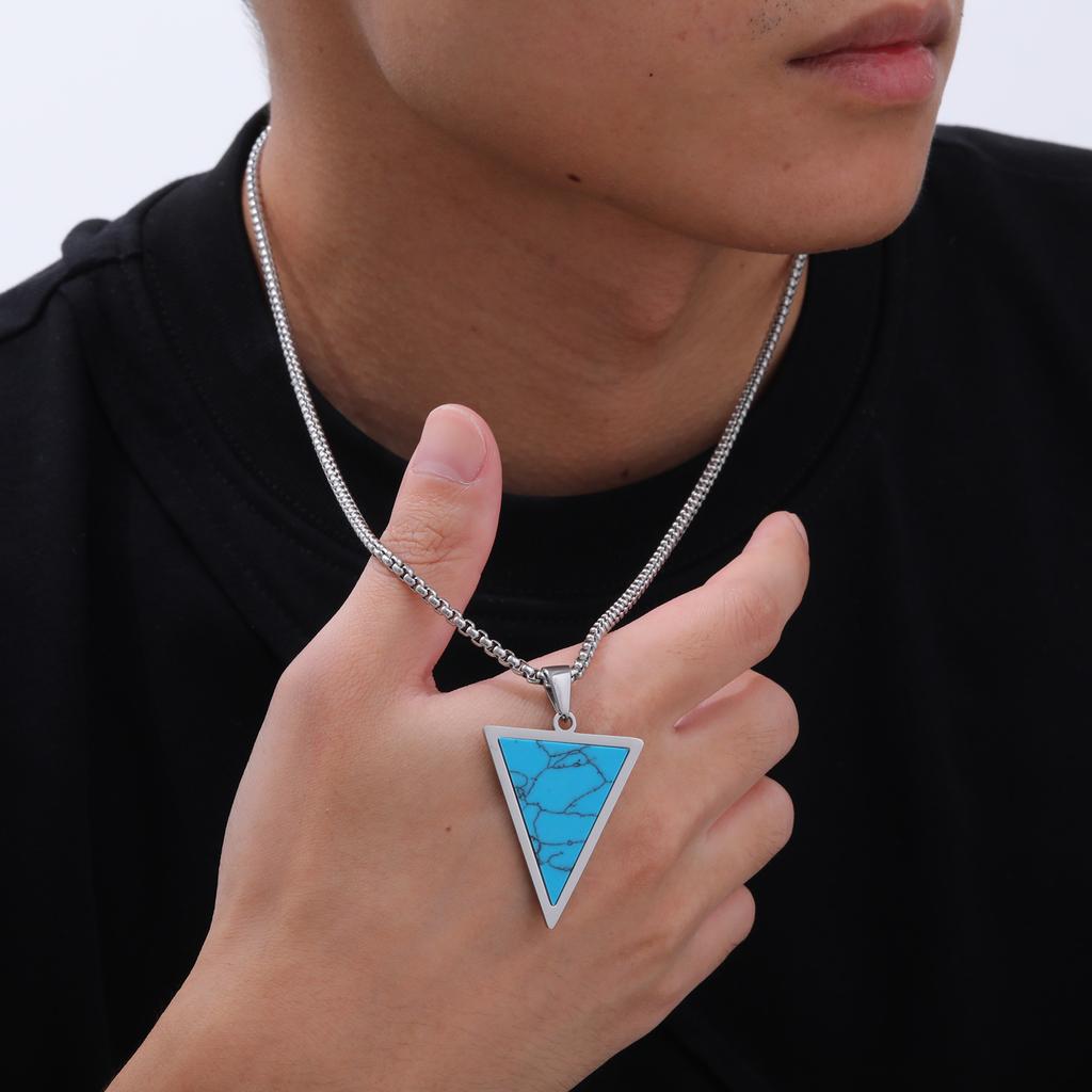 Vnox Inverted Triangle Pendant Necklace for Men Women, Stainless Steel Geometric Pendant with Natural Stone, Simple Cool Jewelry