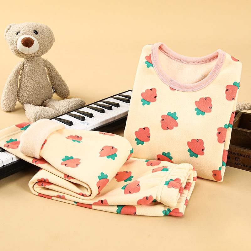 Children's Fleece-Lined Warm Pajama Set for Boys and Girls - Thick Winter Home Wear Pants and Top