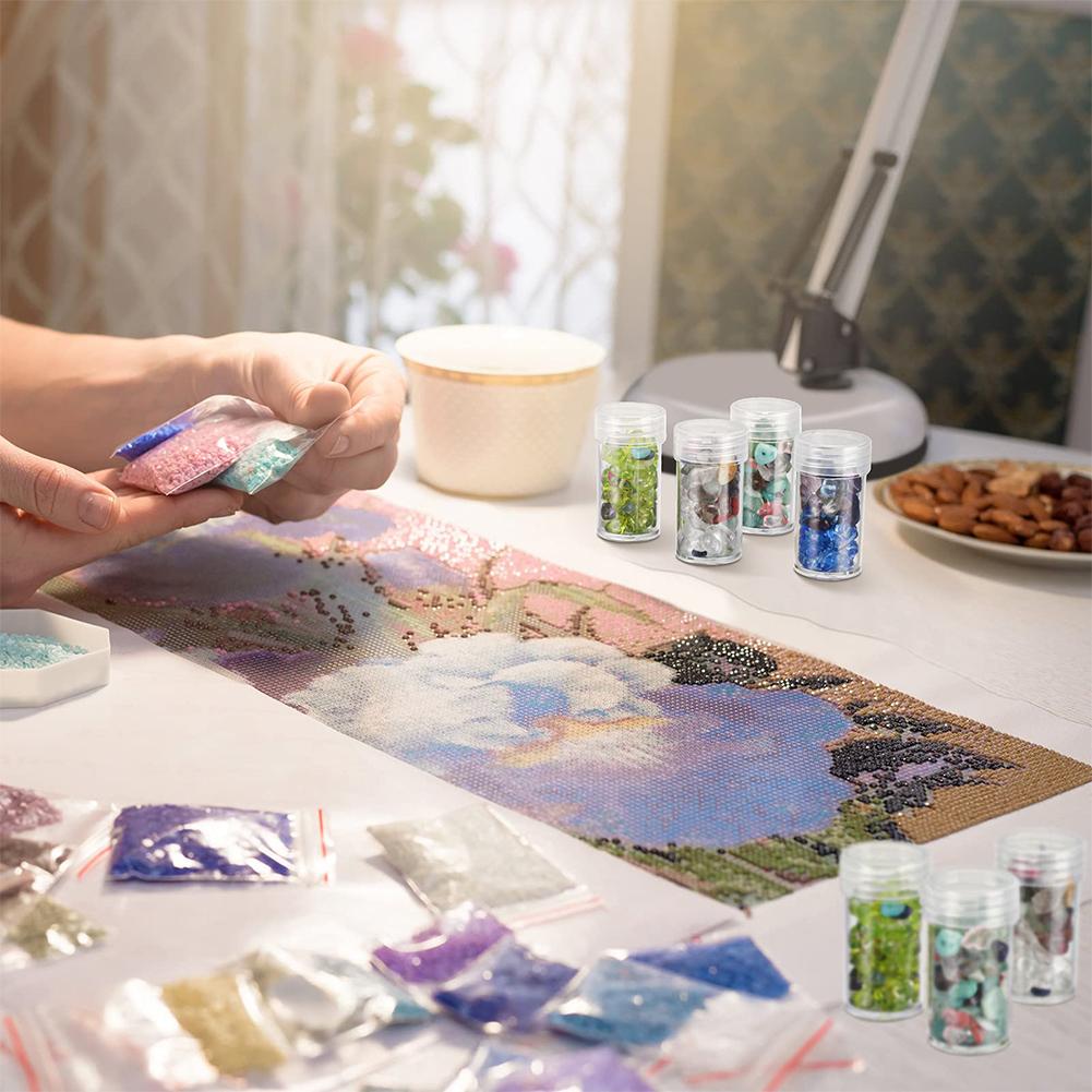 Clear Plastic Diamond Painting Storage Box- 24/48/60 PCS Round Jars W/ Organizer Case Easy View Portable Cross Stitch Accessory