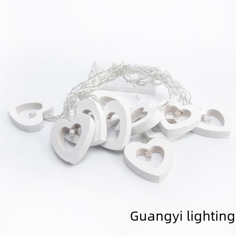 Korean-Style LED Wooden Heart String Lights for Indoor Holiday Decor (10 Battery-Powered Colored Lights)