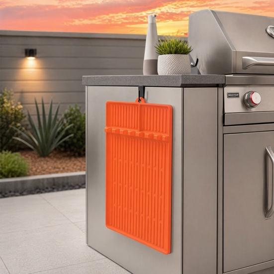 Silicone Barbeque Tool Mat, Food-Grade Heat Resistant Grill Mat, Non-Slip Easy Cleaning Spatula Mat, for Outdoor Grill Kitchen Counter