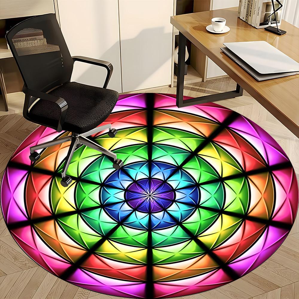 1pc Colorful Kaleidoscope Pattern Carpet for Office Non-Slip, Round Carpet, Soft & Comfortable, Carpet for Office, Lightweight Round Floor Mat