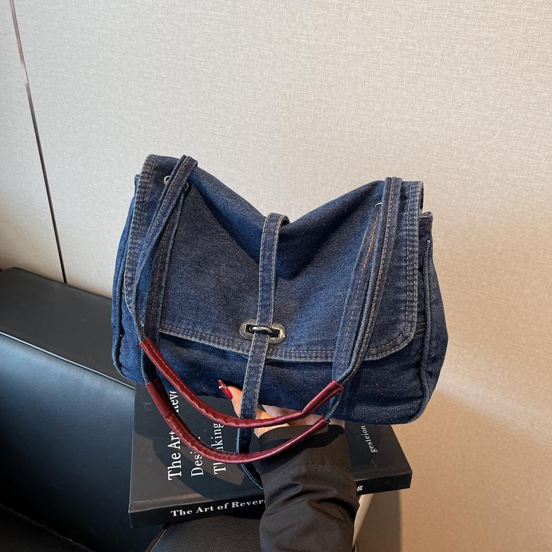 Vintage Denim Bag Women's Large Capacity Shoulder Bag Commuter Tote Bag