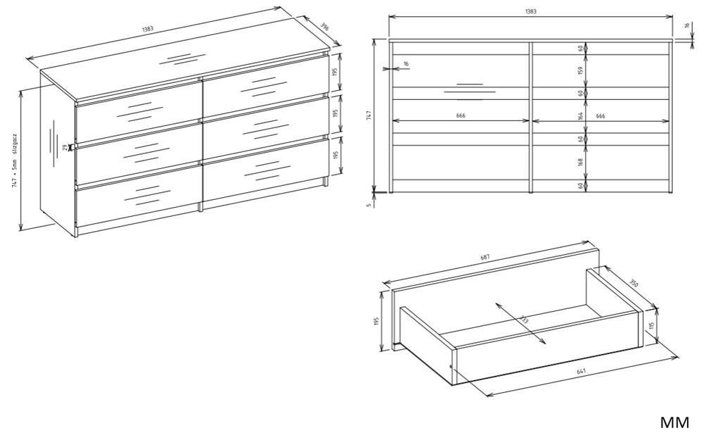 Möbelset Schreibtisch Arto + Kommode Malwa M6 + Regal R60 Weiß Für Büro