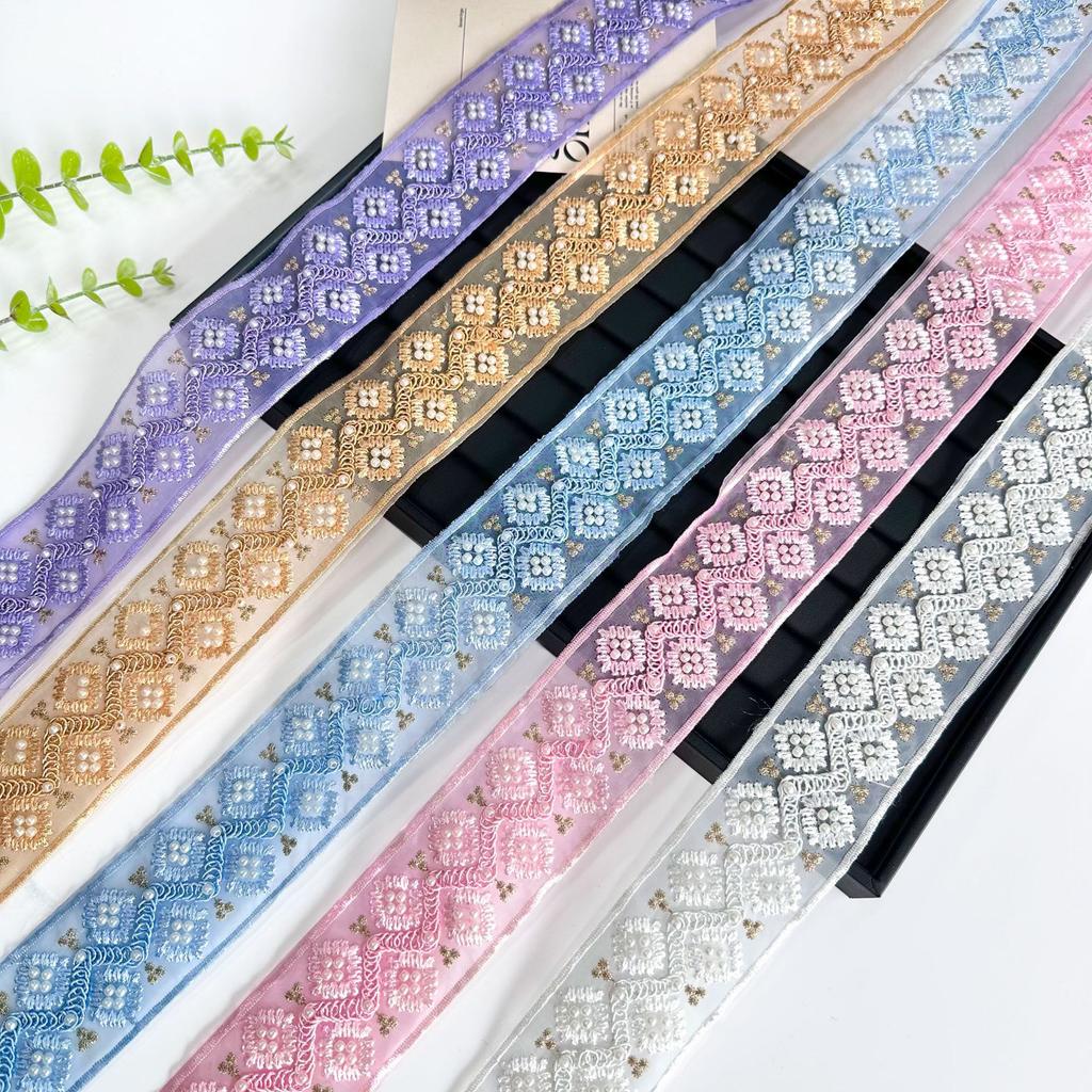 6Cm Heavy Industry Bead Embroidery Sequins Lace Barcode Hanfu Dress Skirt Clothing Lace Accessories